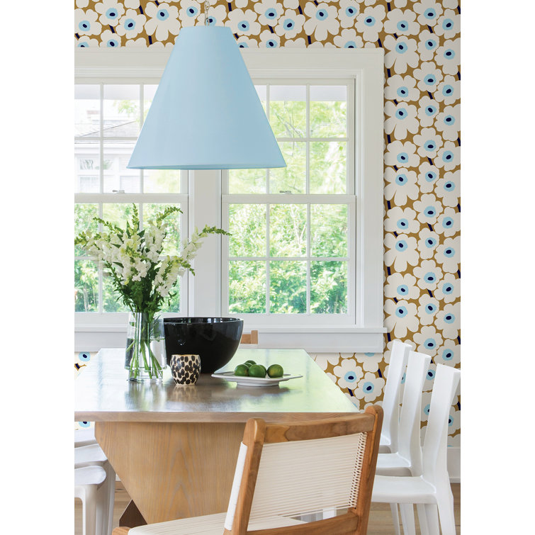 Beige and Blue Floral Peel and Stick Wallpaper Roll
