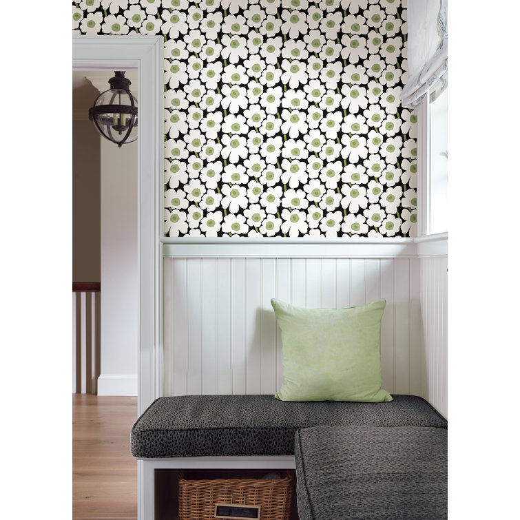 Black and White Vinyl Floral Peel and Stick Wallpaper Roll