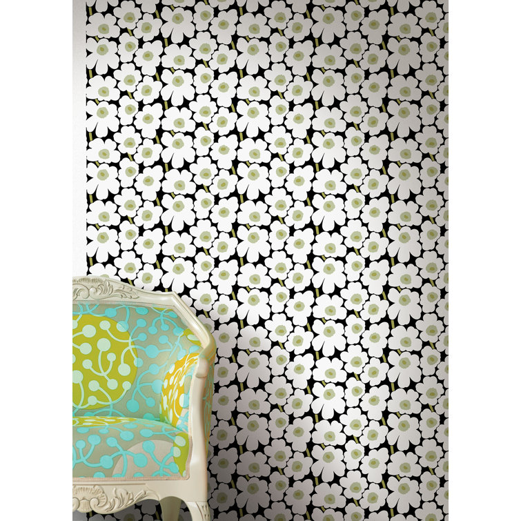 Black and White Vinyl Floral Peel and Stick Wallpaper Roll