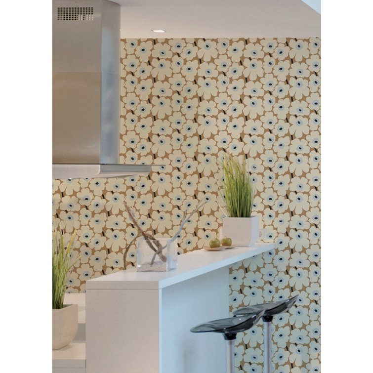 Beige and Blue Floral Peel and Stick Wallpaper Roll