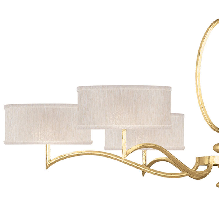 Gold Leaf Crystal 6-Light Chandelier with Beige Shades