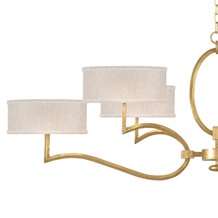 Gold Leaf 63" Oblong Chandelier with Beige Shades