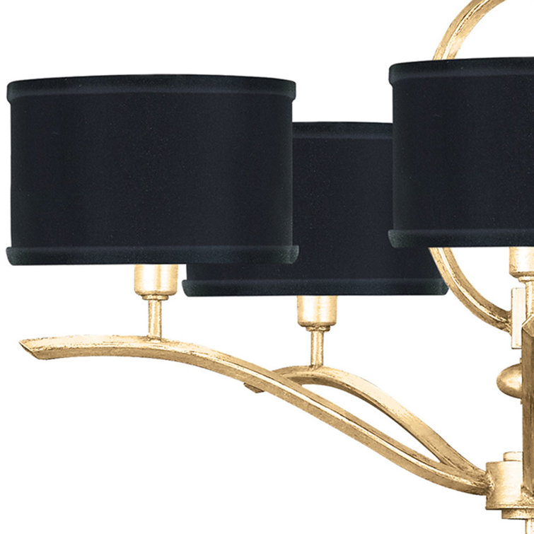 Elegante Gold Leaf 5-Light Chandelier with Black Crystal Shades