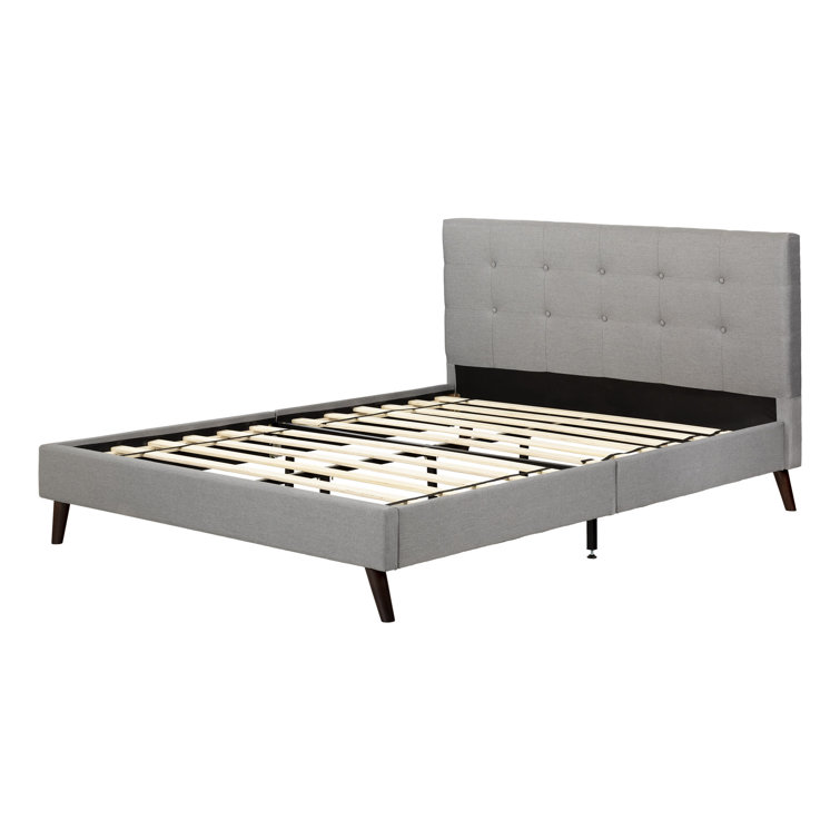 Medium Gray Tufted Upholstered Full Wood Frame Bed