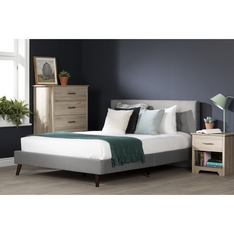 Medium Gray Tufted Upholstered Full Wood Frame Bed