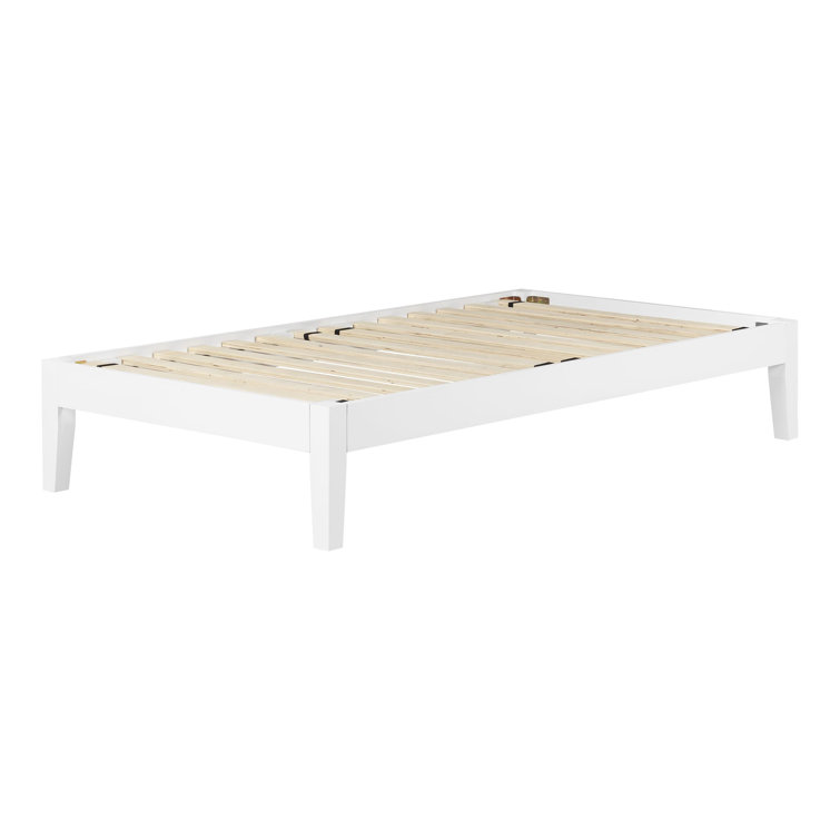 Minimalist Twin-Size Solid Wood Platform Bed in Pure White