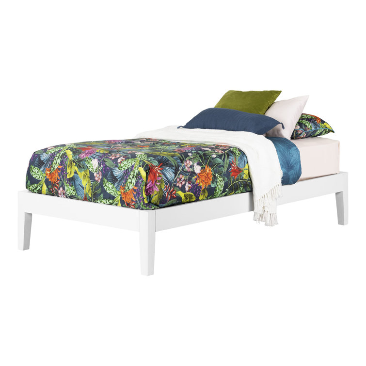 Minimalist Twin-Size Solid Wood Platform Bed in Pure White