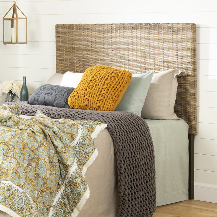 Queen White Washed Rattan Wicker Headboard