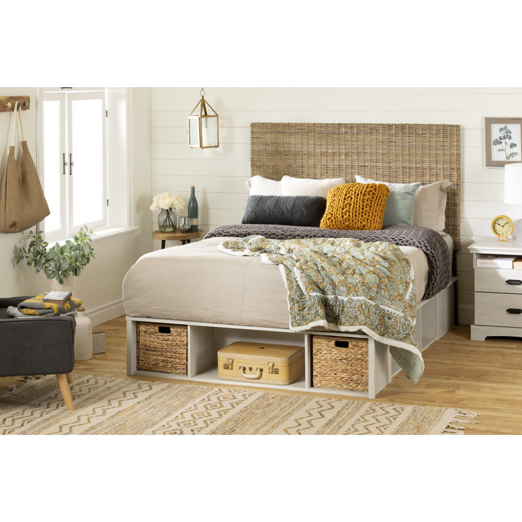 Queen White Washed Rattan Wicker Headboard