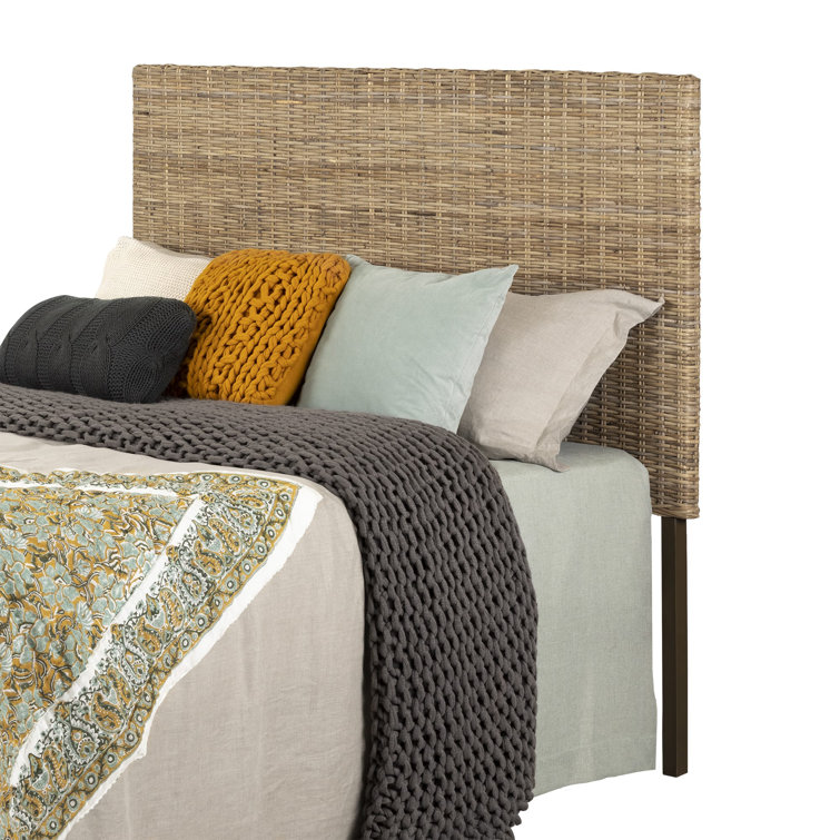 Queen White Washed Rattan Wicker Headboard