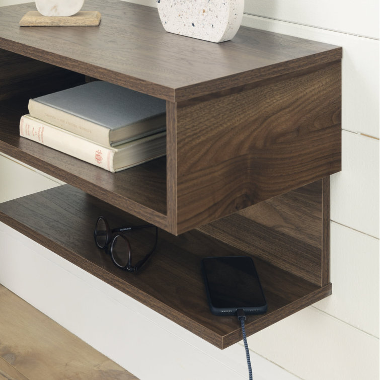 South Shore Sazena Modern Floating Nightstand in Natural Walnut
