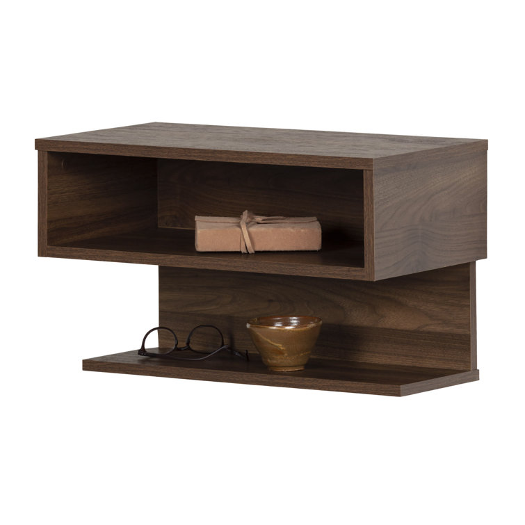 South Shore Sazena Modern Floating Nightstand in Natural Walnut
