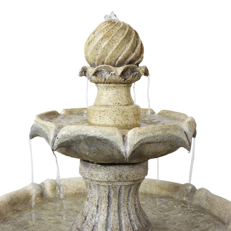 Earth Finish Solar Powered 2-Tier Outdoor Fountain with LED Light
