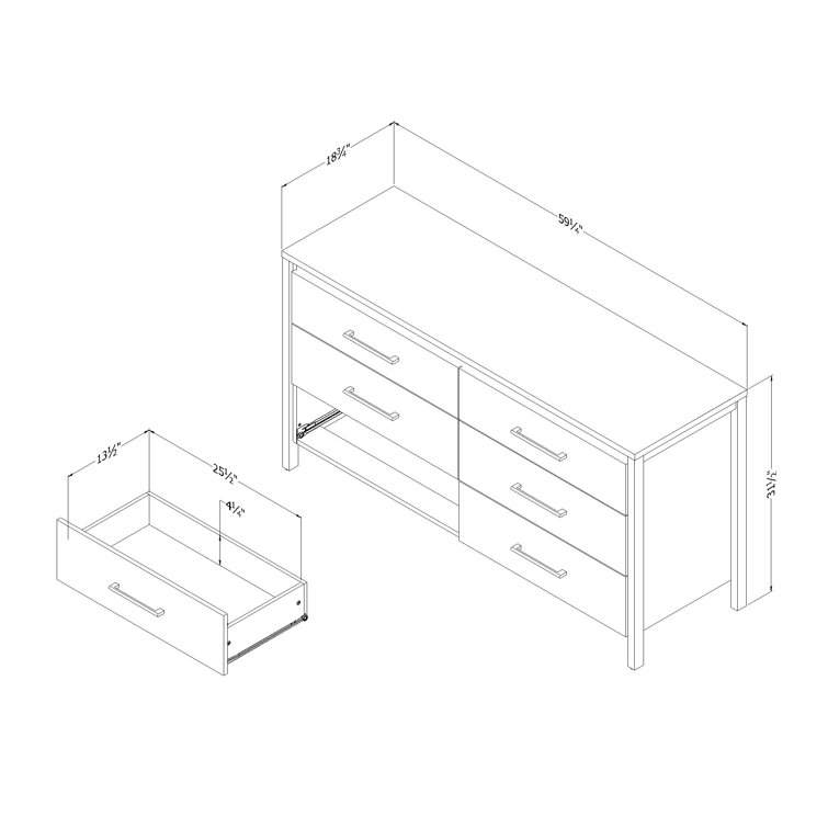 Marble Gray Maple 6-Drawer Double Dresser with Metal Handles