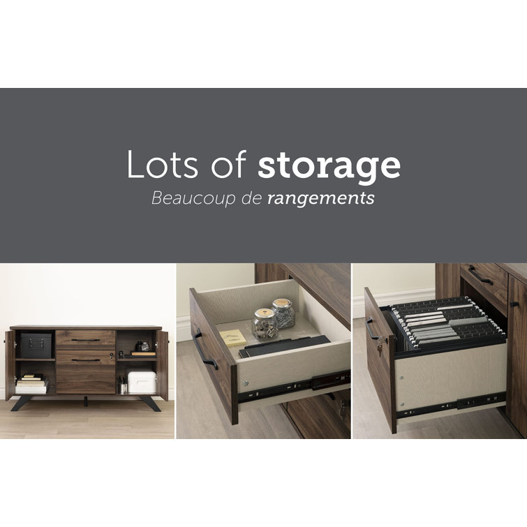 Natural Walnut 47.75'' Wide Filing Credenza with Locking Drawer