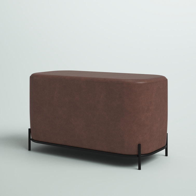 Distressed Brown Faux Leather Upholstered Bench with Black Metal Base