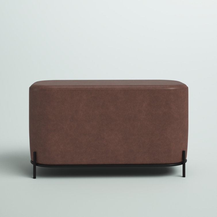 Distressed Brown Faux Leather Upholstered Bench with Black Metal Base