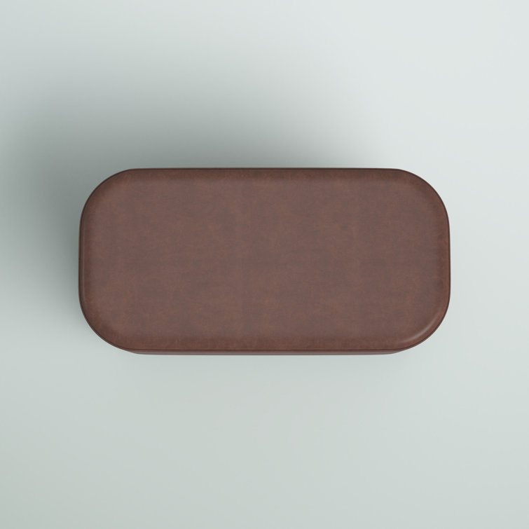 Distressed Brown Faux Leather Upholstered Bench with Black Metal Base