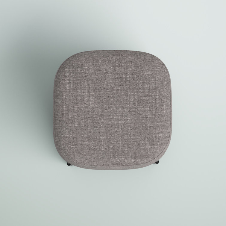 Gray Basketweave Upholstered Ottoman with Black Metal Base