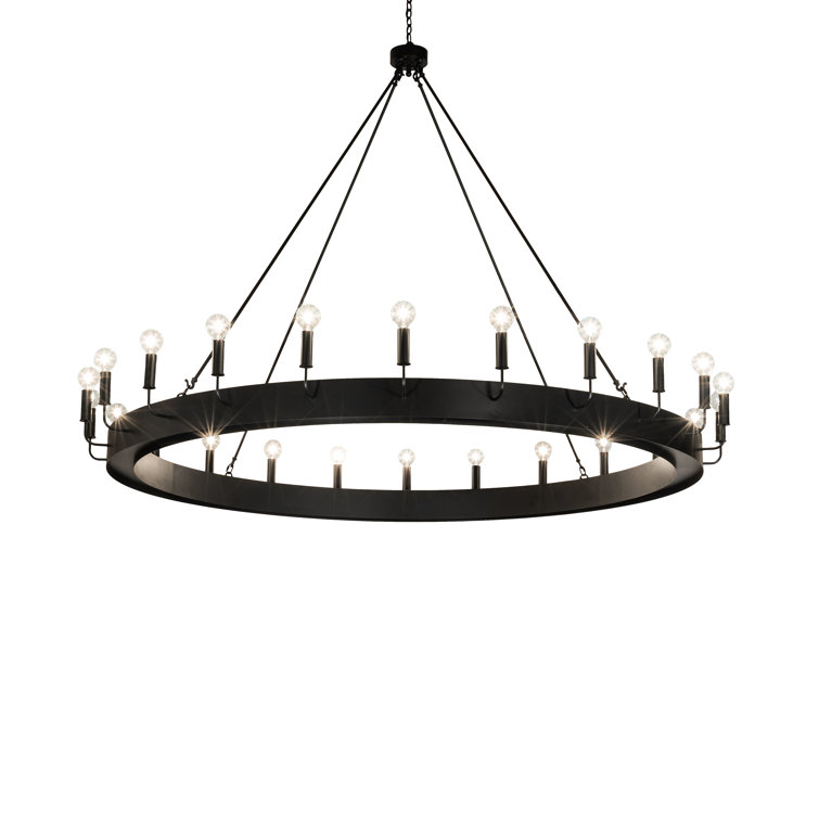 Tulin 24-Light Black Metal Finish LED Wagon Wheel Chandelier