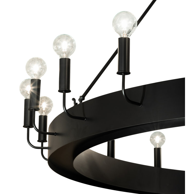Tulin 24-Light Black Metal Finish LED Wagon Wheel Chandelier