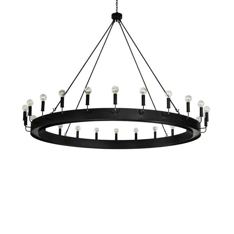 Tulin 24-Light Black Metal Finish LED Wagon Wheel Chandelier