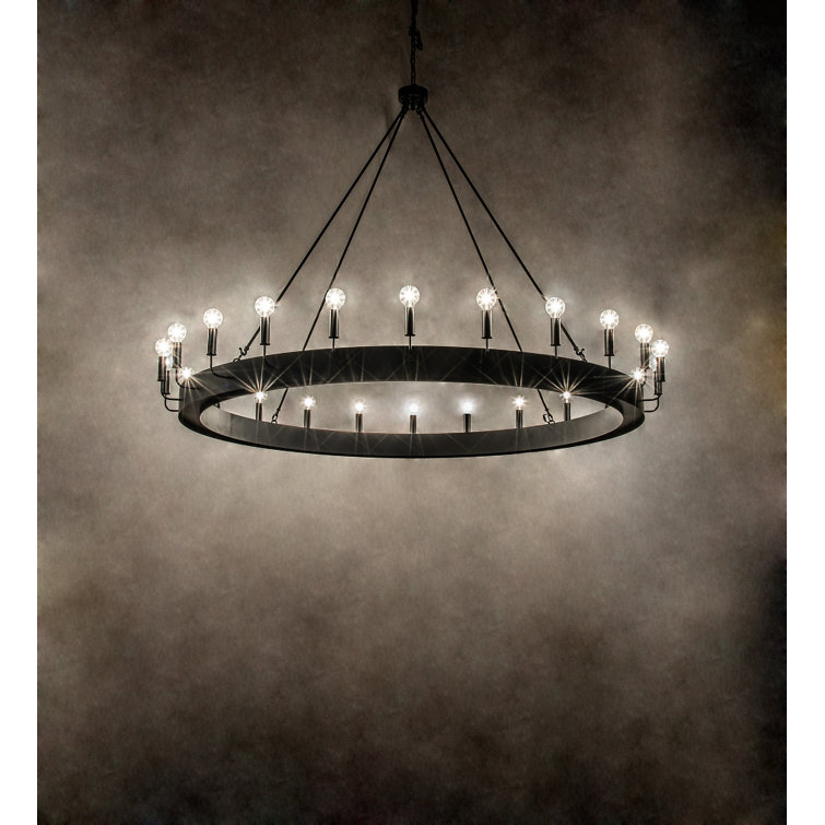 Tulin 24-Light Black Metal Finish LED Wagon Wheel Chandelier