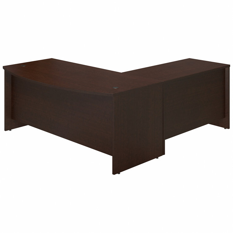 Mocha Cherry L-Shaped Wood Desk with Drawer