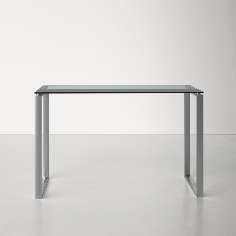 Sleek Silver Polished Steel & Tempered Glass Modern Desk