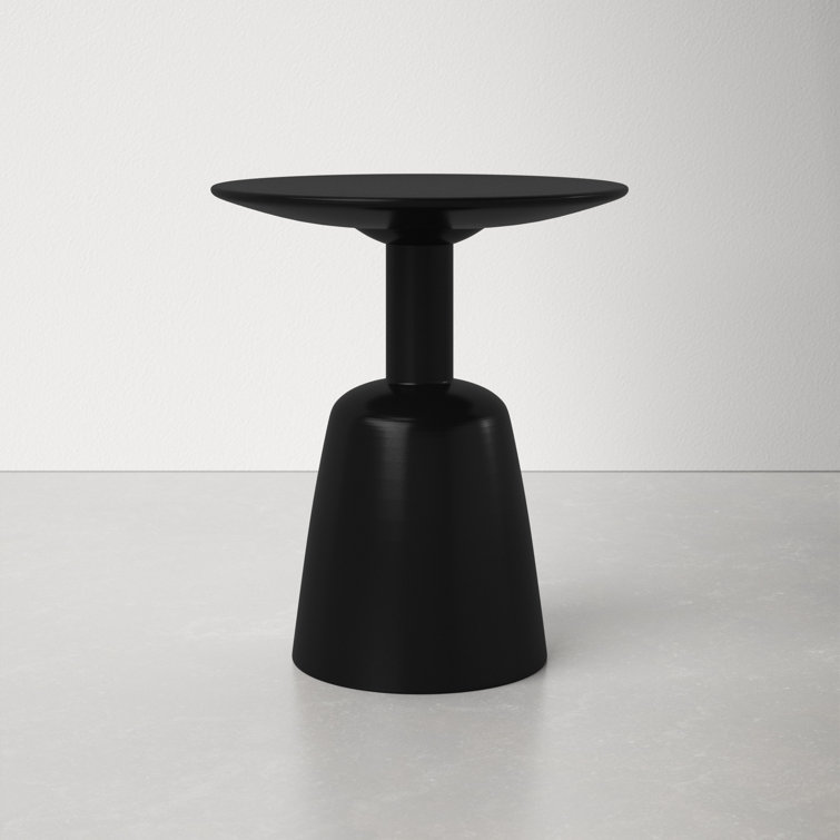 Black Round Solid Wood Sculpted End Table
