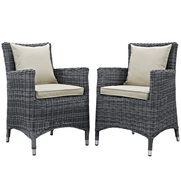 Antique Beige Sunbrella Canvas Cushioned Outdoor Dining Chair Set