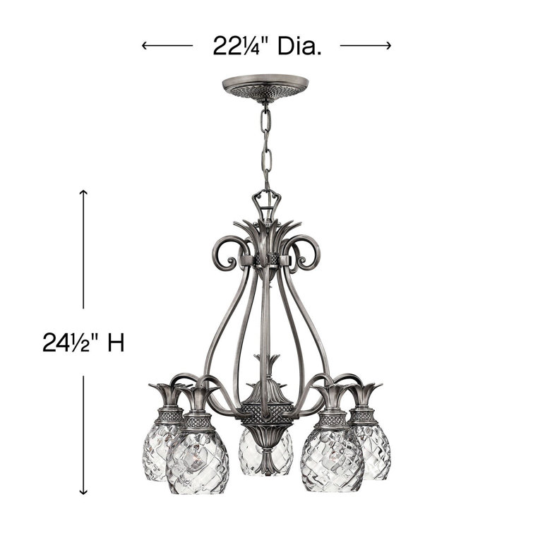 Elegant Polished Antique Nickel 5-Light Chandelier with Clear Crystal Pineapple Shades