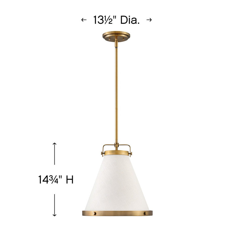 Lacquered Brass and Off-White Single Cone Pendant Light