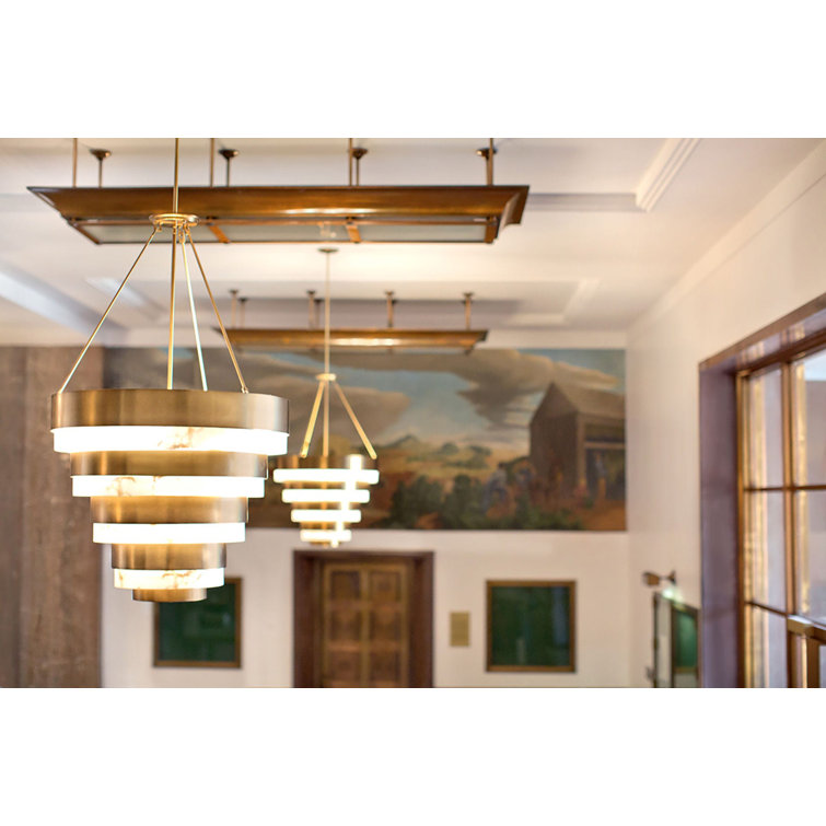 Echelon Heritage Brass 8-Light Tiered Chandelier with Faux Alabaster Glass