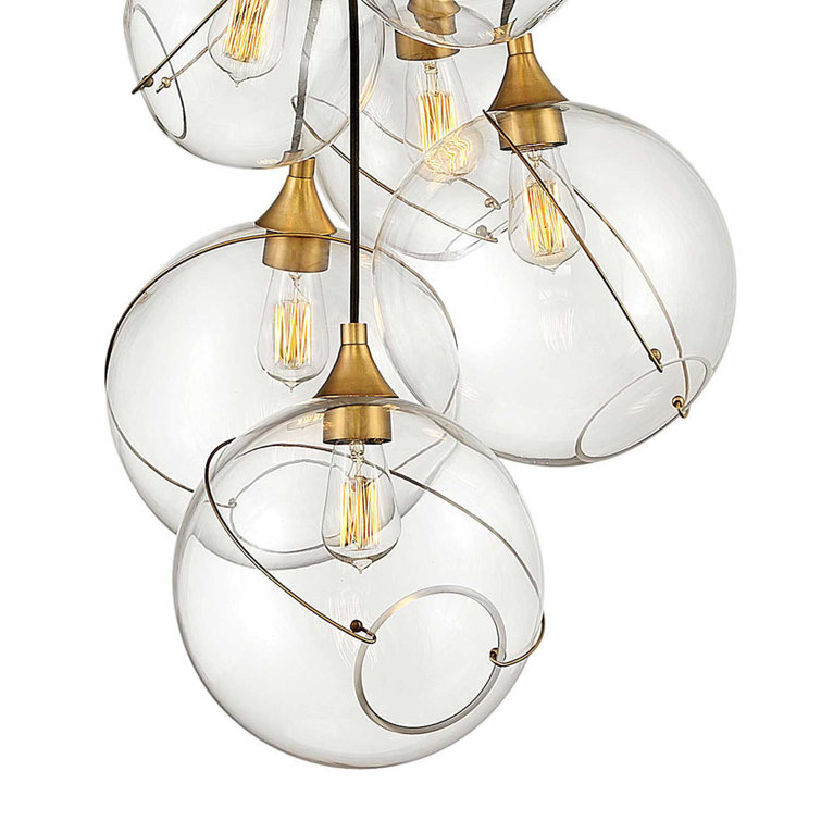 Heritage Brass and Clear Glass 6-Light Cluster Pendant