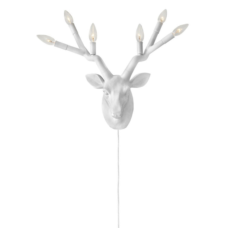 Chalk White 6-Light Dimmable Deer Sconce with Removable Cord