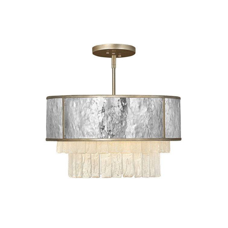 Champagne Gold Hammered Stainless Steel 4-Light LED Drum Pendant