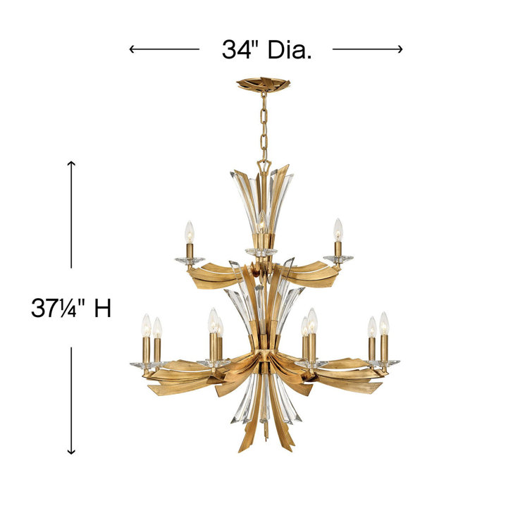 Vida Burnished Gold 12-Light Crystal Chandelier with Dimmable Candelabra