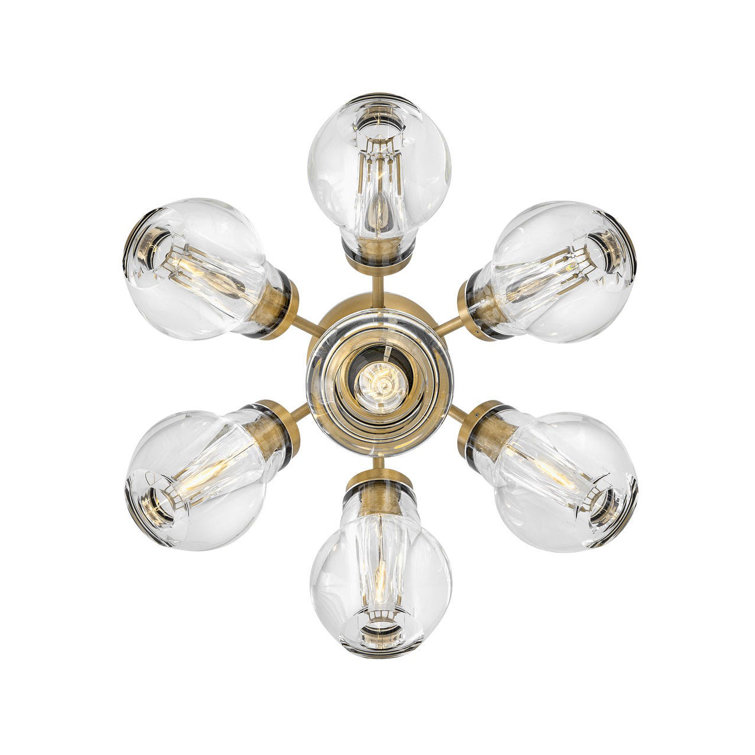 Elise Heritage Brass 7-Light Globe Crystal Flush Mount