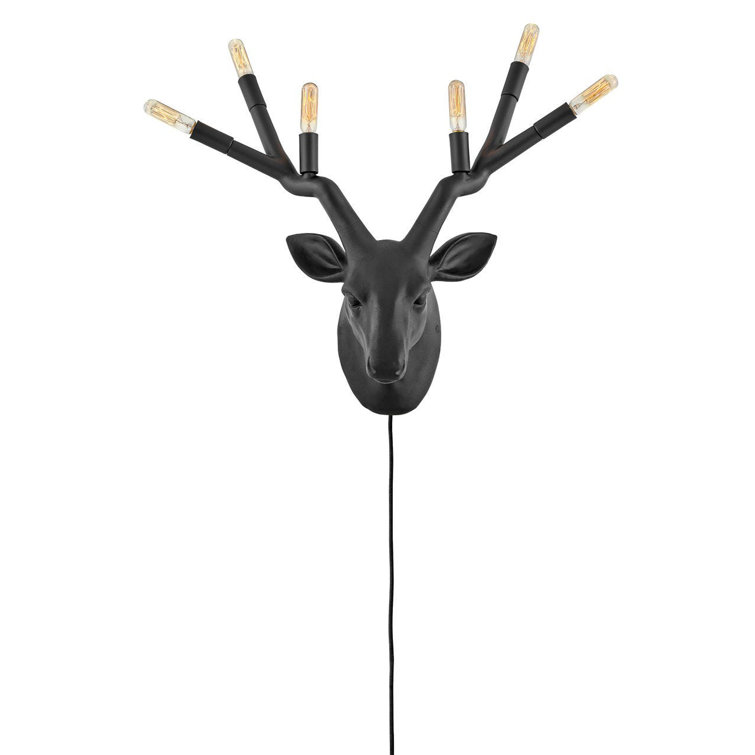 Elegant Stag 6-Light Black Resin Wall Sconce