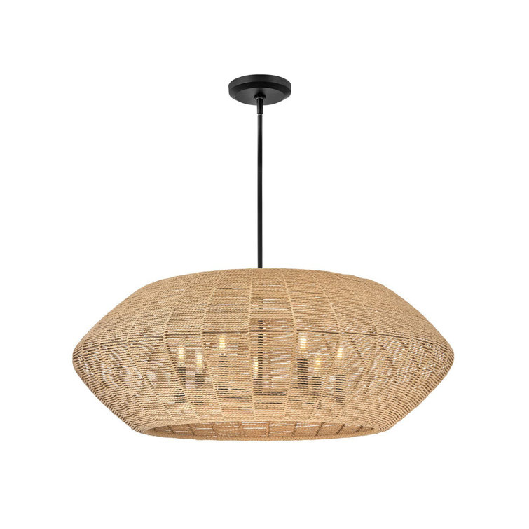 Luca Exotic Edge 7-Light Large Drum LED Chandelier with Black Camel Rattan Shade