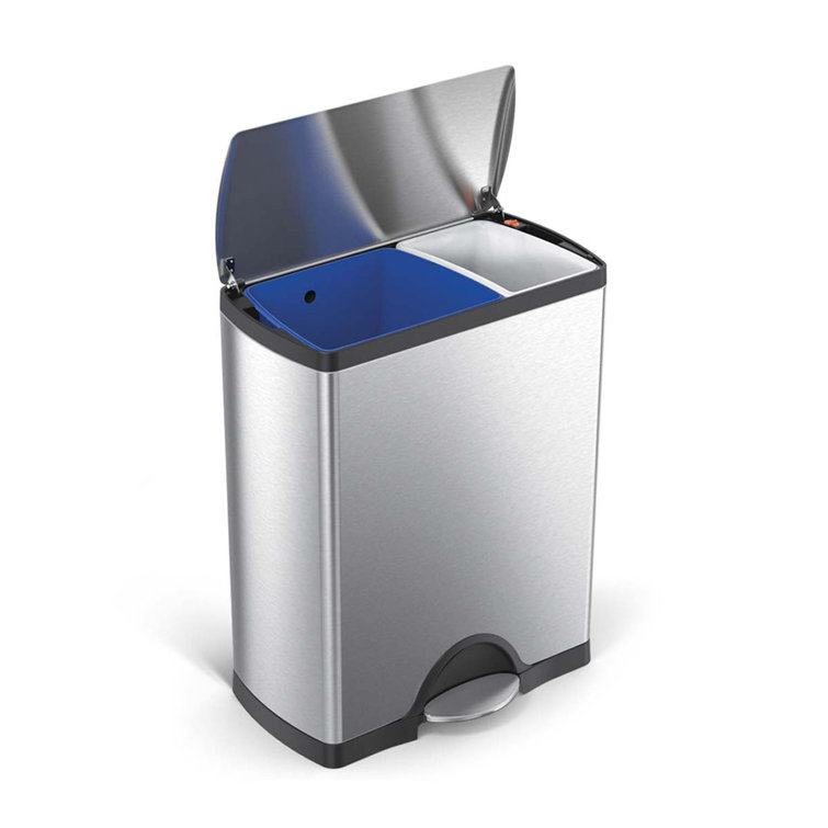 Brushed Stainless Steel Dual Compartment Recycling Kitchen Trash Can