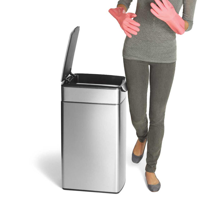 Slim Brushed Stainless Steel Touch-Bar Trash Can, 40L