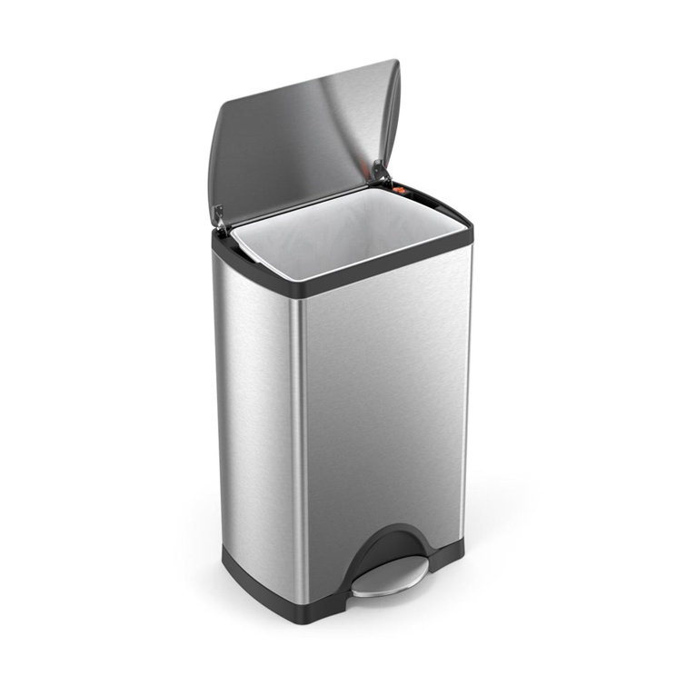 Brushed Stainless Steel 10 Gallon Rectangular Step Trash Can