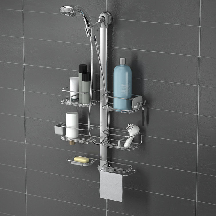 XL Stainless Steel Adjustable Shower Caddy with Suction Mount