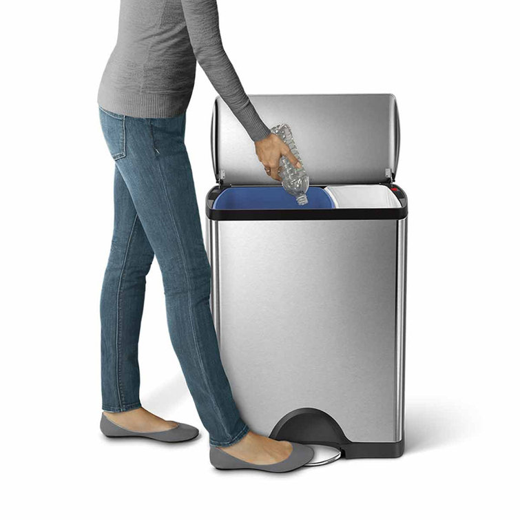 Brushed Stainless Steel Dual Compartment Recycling Kitchen Trash Can