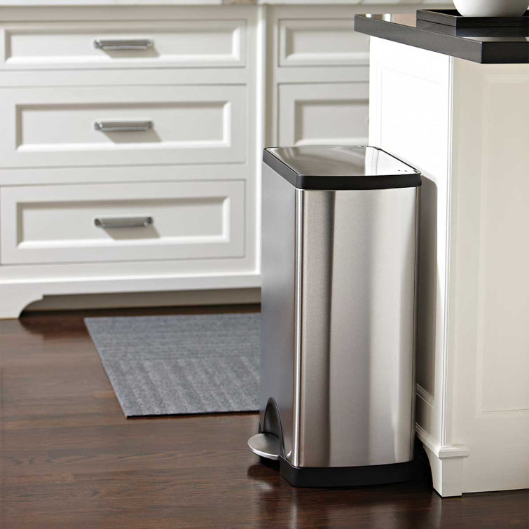 Brushed Stainless Steel 10 Gallon Rectangular Step Trash Can