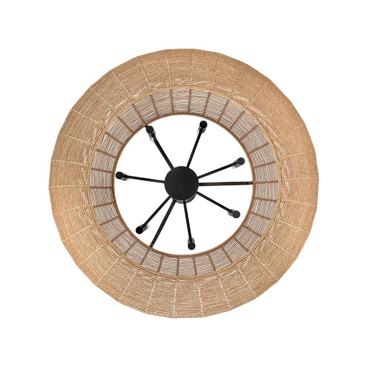 Luca Exotic Edge 7-Light Large Drum LED Chandelier with Black Camel Rattan Shade
