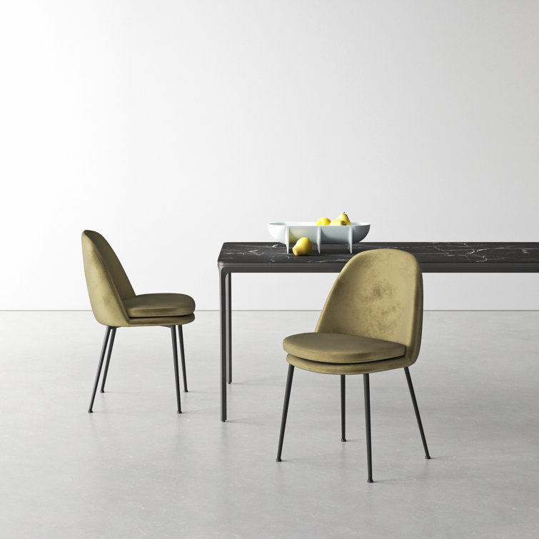 Olive Green Velvet Upholstered Side Chair with Metal Legs