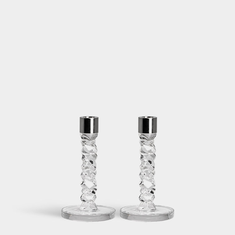 Carat Crystal and Chrome Tabletop Candlestick Set